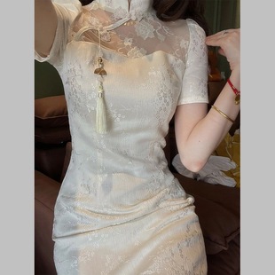 新中式改良白色旗袍小洋装名媛气质，高端连衣裙子年轻款少女民国风