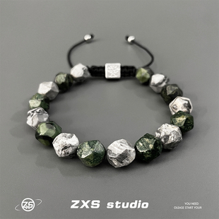 zxsstudio高级感墨绿玛瑙手链，男女嘻哈个性礼物，不掉色串珠手饰潮