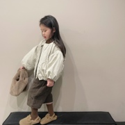 韩版童装2022冬季女童，洋气棉衣外套儿童时髦短款泡泡袖上衣潮