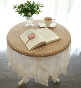 进口轻奢法式乡村复古白色波点刺绣蕾丝荷叶边圆方形桌布茶几盖巾