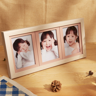 三连框5寸6寸7寸儿童简约连体，相框木纹宝宝，照片组合挂墙韩版摆台