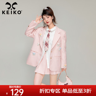 keiko立体扎花粉色西装外套女春季设计感小众，薄款休闲小西服