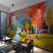 欧式田园乡村唯美风景墙纸壁画，麋鹿油画客厅电视沙发背景墙壁纸3d