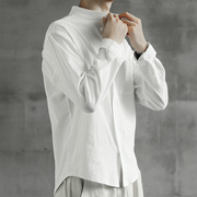 白色亚麻衬衫男春秋长袖，中国风男装衬衣宽松男士，复古棉麻休闲上衣