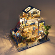 diy小屋手工拼装木制小屋，3d立体模型浪漫爱琴海成人解压玩具外贸