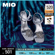 mio米奥女鞋夏季个性，豹纹拖鞋中高跟仙女优雅气质，扣带时装凉鞋