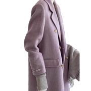 高端紫色双面羊绒大衣女秋冬2023高级感小个子中长款毛呢外套