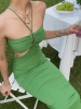 绿色针织抽褶抹胸连衣裙2023度假风，裙子美背吊带裙女夏高级感