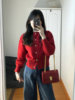 红色针织开衫女秋冬高级感内搭毛衣打底衫收腰显瘦短款灯笼袖上衣