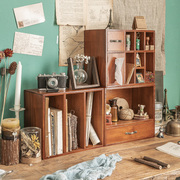 桌面收纳盒办公室书桌抽屉置物架，复古木制文具手账印章，柜分隔书架