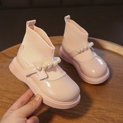 女童短靴2023春秋季童鞋小女孩甜美珍珠可爱小皮鞋软底百搭鞋