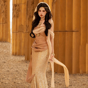 埃及迪拜摩洛哥异域风，连衣裙敦煌沙漠旅拍气质长裙修身款女神裙子