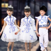 儿童青花瓷公主蓬蓬裙演出服男女童表演服中国风幼儿园毕业照服装