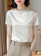 白色t恤女2024夏季高级感品牌欧货时尚洋气短袖职业丝绸上衣
