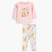 卡通儿童长袖ｔ恤套装秋季童装女童粉红套装宝宝两件套打底裤衣服