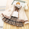 女童学院风套装秋季韩版卡通毛线外套衬衫百褶裙三件套