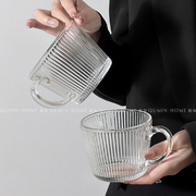 趣皿 ins竖纹早餐玻璃杯家用喝水牛奶杯子泡茶杯水杯豆浆杯水晶杯
