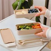 三层小麦秸秆饭盒微波炉便当盒，分格式密封便携减脂餐盒女lunchbox