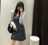 WMXZ自制欧美女夏装性感交叉V领小碎花吊带裙修身打底短裙女