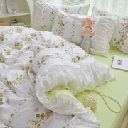 韩式花边水洗棉床单四件套公主风床裙小碎花被套宿舍床单人三件套