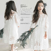 韩版童装春秋夏季款短袖，女童蕾丝连衣裙，长袖中大童裙子白色公主裙