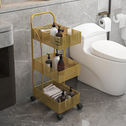 北欧铁艺置物架卧室厨房金属可移动浴室收纳层架带轮V小推车金色