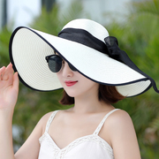 沙滩帽遮阳草帽大沿帽子女夏天可折叠防晒太阳帽，海边度假韩版百搭