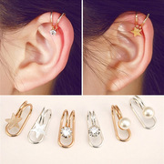 韩创意珍珠耳钉  气质单钻星星耳夹 U型耳夹单只装 耳环混批