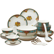 唐山骨瓷欧式简约餐具套装，28头家用碗碟，碗盘筷韩式创意陶瓷盘子