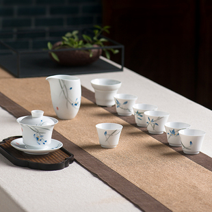 千红窑醴陵釉下五彩瓷，手绘功夫茶具，套装陶瓷家用盖碗公道杯小茶杯