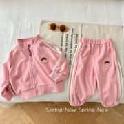女童运动套装0-5岁春季韩国童装贴标时尚外套卫裤两件套AT037