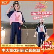 女童夏装2024洋派，时髦儿童夏季衣服女中大童休闲运动短袖套装