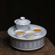 80年代老潮汕枫溪麦穗花工夫，陶瓷茶具高温，釉下彩复古套装茶盘盖碗