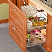 龙海森(龙海森)拉篮厨房橱柜双层抽屉式碗架304不锈钢置物架厨柜碗碟碗篮