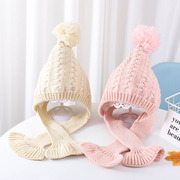儿童帽子围巾一体秋冬季宝宝，毛线套头帽，韩版加绒保暖男女童护耳帽