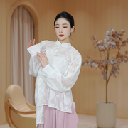 舞蹈服女现代长袖上衣中国古典练功中式跳舞日常宽松白色衬衫