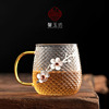 馨玉坊加厚耐高温日式锤纹玻璃绿茶杯简约清新家用带把水杯子创意
