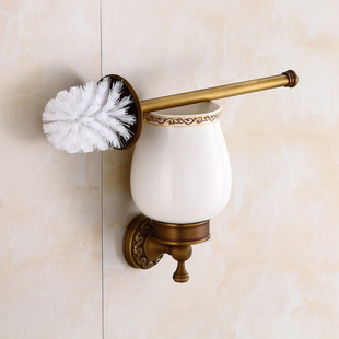 欧式厕所刷卫浴挂件全铜仿古马桶，刷头套装清洁毛刷架花陶瓷马桶杯