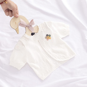 婴儿空调衫薄款女童小外套，新生宝宝针织，开衫公主镂空夏季短袖披肩