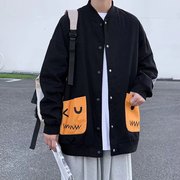 vintage美式棒球服男春秋季橙色欧美hiphop外套oversize小众夹克