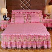 纯色蕾丝夹棉床裙床罩单件防滑床套三件套防尘罩床裙式被套四件套