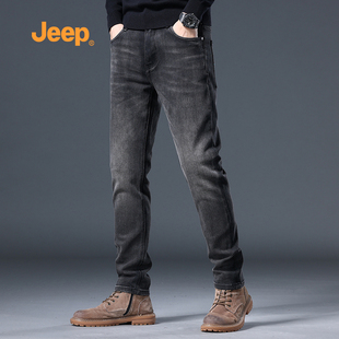 jeep吉普牛仔裤男春秋，黑色直筒男生裤子，2024美式高街男士长裤