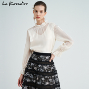商场同款La Koradior拉珂蒂法式白色钉珠套头气质雪纺衬衫上衣