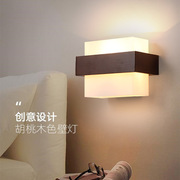 新中式木艺卧室床头灯壁灯创意美式黑胡桃木色客厅背景墙过道灯具