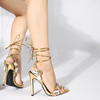 Women's high heel 外贸时尚水钻细跟尖头交叉绑带高跟凉鞋女