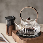 日式耐高温玻璃茶壶带过滤 木提梁加厚玻璃泡茶煮茶壶 电陶炉专用