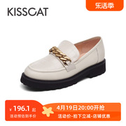 KISSCAT/接吻猫春秋商场同款牛皮厚底乐福鞋圆头单鞋女KA21680-50