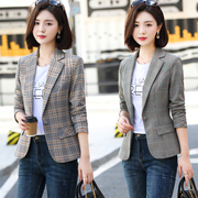 格子西装外套女春秋季小个子，2024韩版英伦风格，纹西服休闲上衣