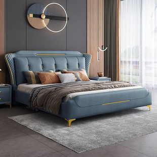 科技布床意式轻奢单双人床现代皮艺软床北欧风卧室家具q109#