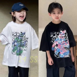 波拉韩国女男孩小中大儿童装夏青少年高中生街舞亲子短袖T恤上衣